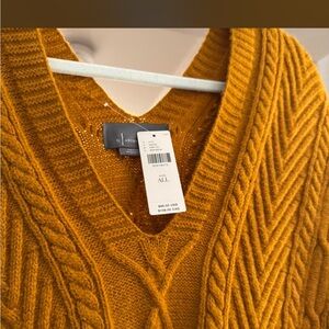 Anthropologie Cable-Knit V-Neck Sweater - Mustard